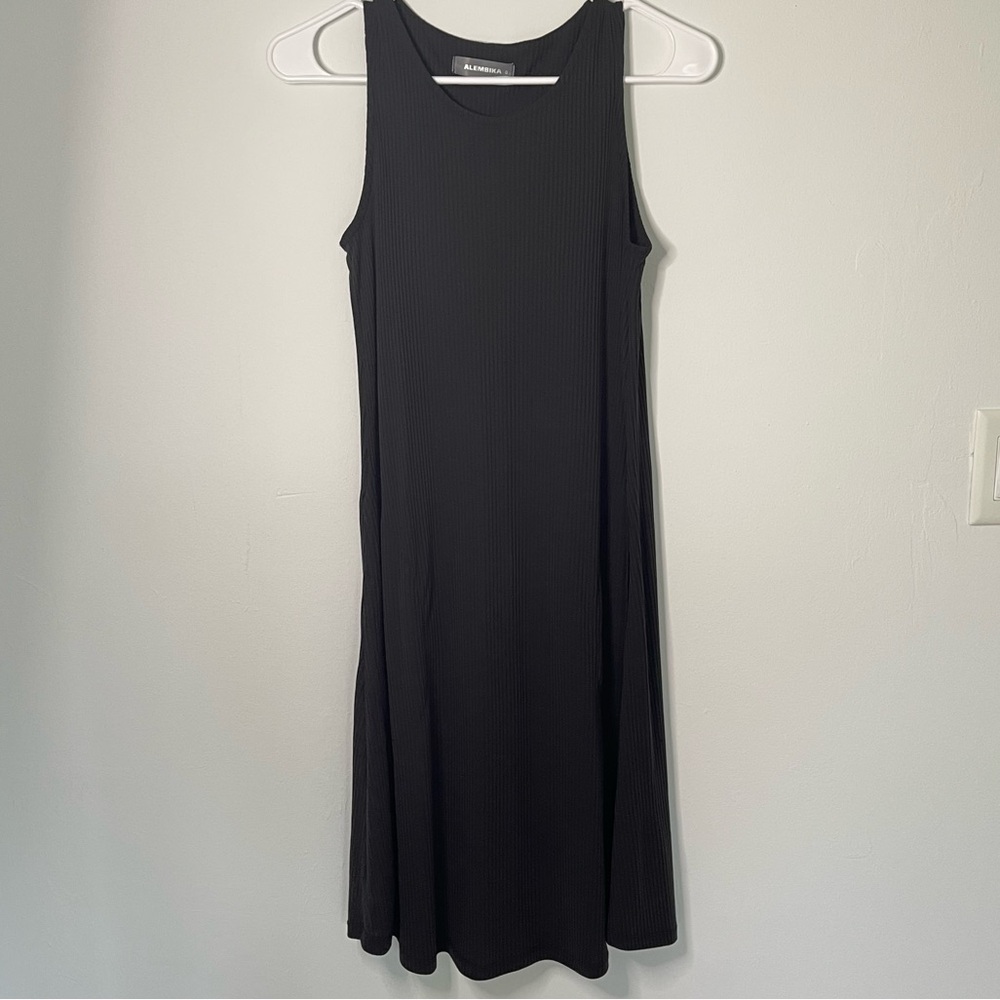 Alembika Ribbed Knit Slip Dress in Black